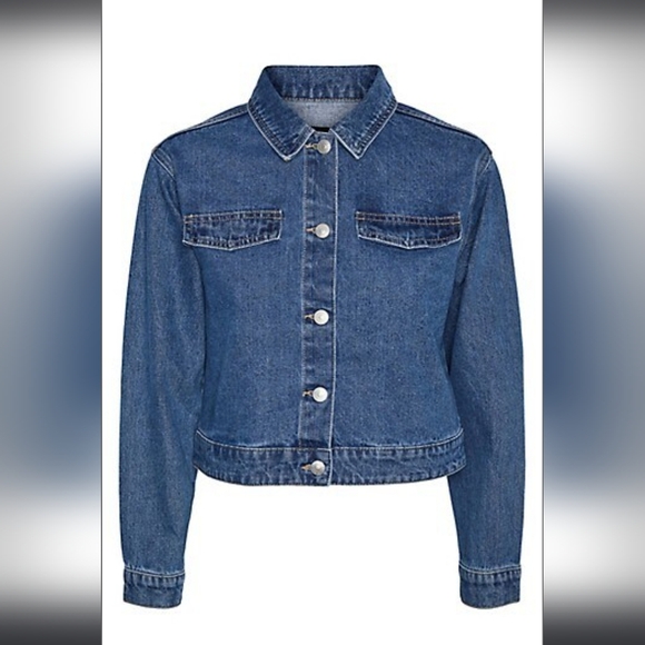 New Pieces Denim cropped Jacket-Size Large - Picture 1 of 4